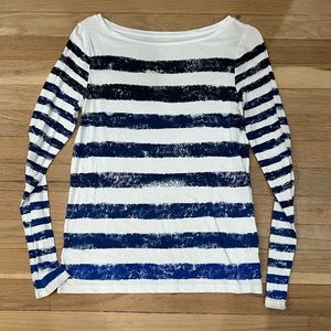 Ann Taylor LOFT brush stroke striped long sleeve t-shirt top XS